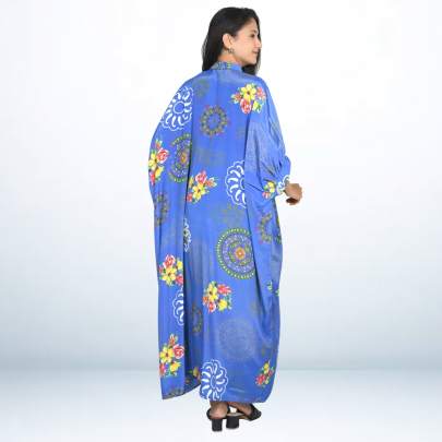 Blue Tropical Printed Long Kaftan Caftan