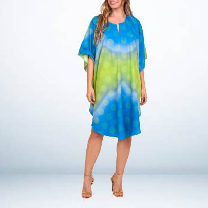 Blue Yellow Polka Dot print kaftan tunic