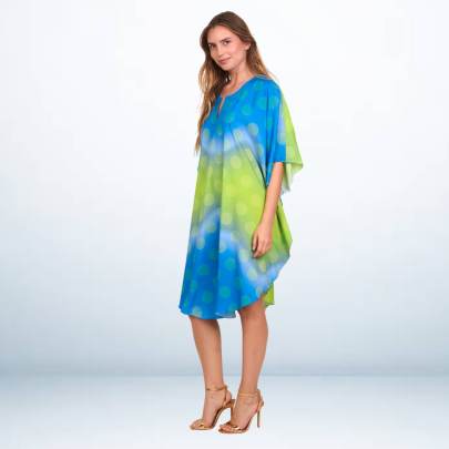Blue Yellow Polka Dot print kaftan tunic