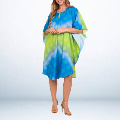 Blue Yellow Polka Dot print kaftan tunic