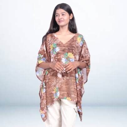 Brown Floral Kaftan Cover-Up