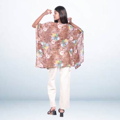 Brown Floral Kaftan Cover-Up