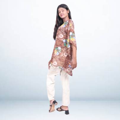 Brown Floral Kaftan Cover-Up