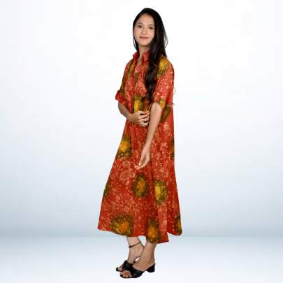 Brown Hand Spray Printed Long Free Size Kaftan Dress