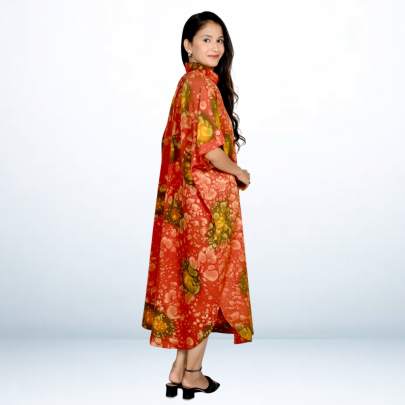 Brown Hand Spray Printed Long Free Size Kaftan Dress