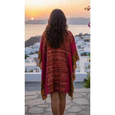 Brown & Pink Hand Tie Dye Printed Kaftan Dress
