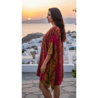 Brown & Pink Hand Tie Dye Printed Kaftan Dress
