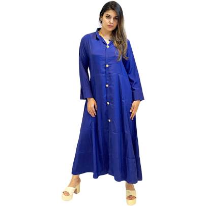 Button Down Collar Neck Long Dress