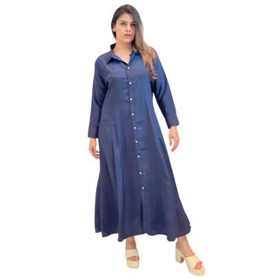 Button Down Collar Neck Long Dress
