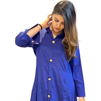 Button Down Collar Neck Long Dress