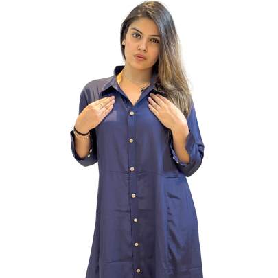 Button Down Collar Neck Long Dress