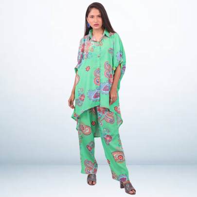 Collared Paisley Print Kaftan Pant Set