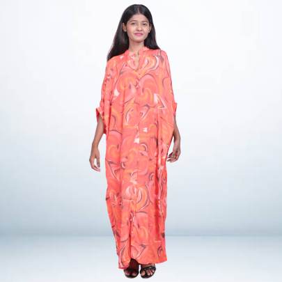 Coral Swirl Print Full Length Caftan