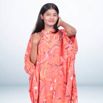 Coral Swirl Print Full Length Caftan