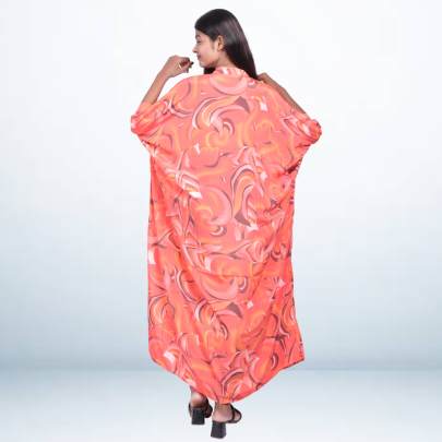 Coral Swirl Print Full Length Caftan