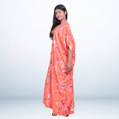 Coral Swirl Print Full Length Caftan