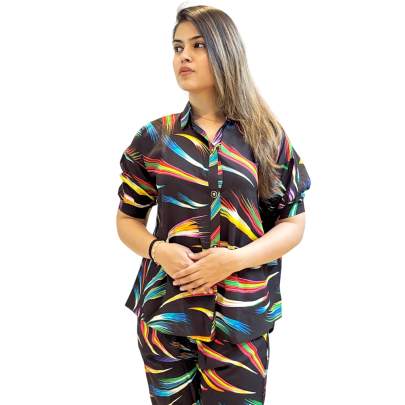 Cotton Sparkling Print Black Co ord Set