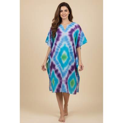 Cotton Tie-Dye Printed Long Kaftan – Free Size
