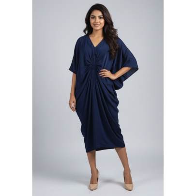 Crepe Silk Gathered Kaftan Dress for Women