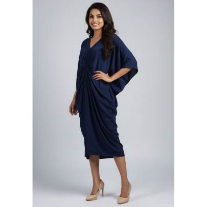 Crepe Silk Gathered Kaftan Dress for Women