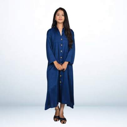 Dark Blue Linen Long Kurta Shirt