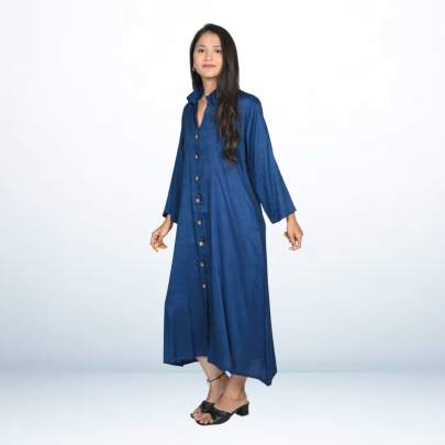 Dark Blue Linen Long Kurta Shirt