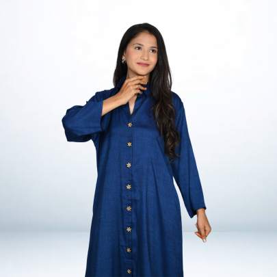 Dark Blue Linen Long Kurta Shirt