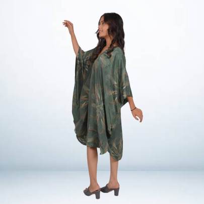 Dark Green Sparkle Printed Short Kaftan Caftan