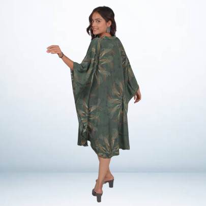 Dark Green Sparkle Printed Short Kaftan Caftan
