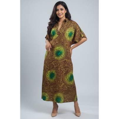 Dark Green Tie-Dye Long Kaftan for Women