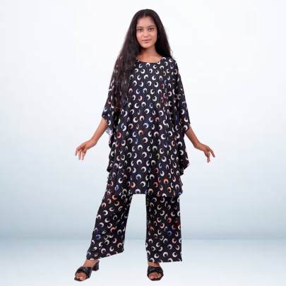 Designer Black Printed Kaftan cord set