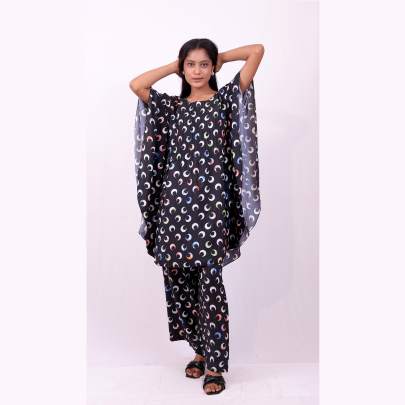 Designer Black Printed Kaftan cord set