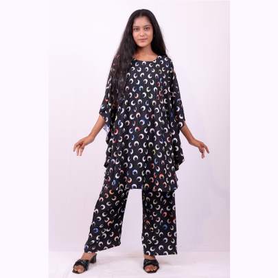 Designer Black Printed Kaftan cord set