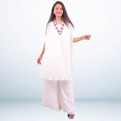 Designer white embroidered Short Kaftan cord set