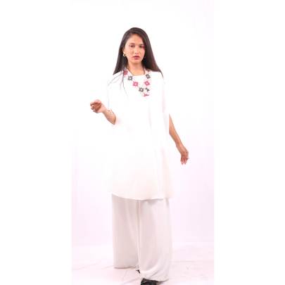 Designer white embroidered Short Kaftan cord set