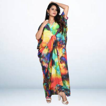 Drape Cowl Front Gathered Printed Kaftan