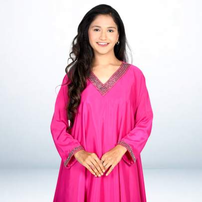 Elegant Hand Work Hot Pink Kaftan Style Kurta Pant Set
