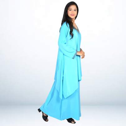 Elegant Hand Work Sky Blue Kaftan Style Kurta Pant Set