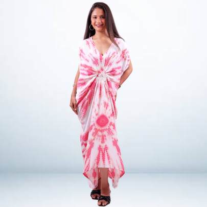 Elegant Pink white Tie dye printed Dress