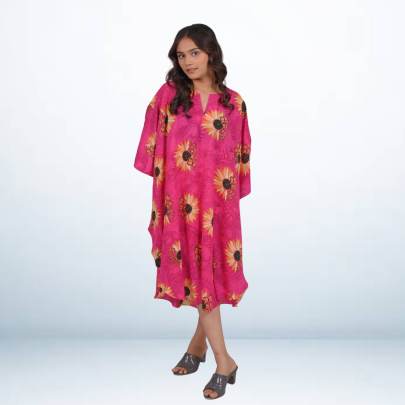 Elegant Printed Pink Short Beach Kaftan