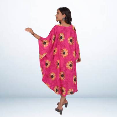Elegant Printed Pink Short Beach Kaftan