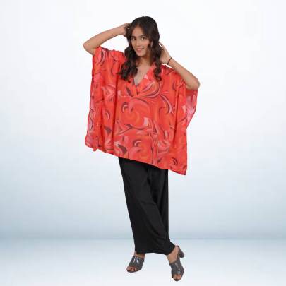 Elegant Red Printed Short Beach Tunic