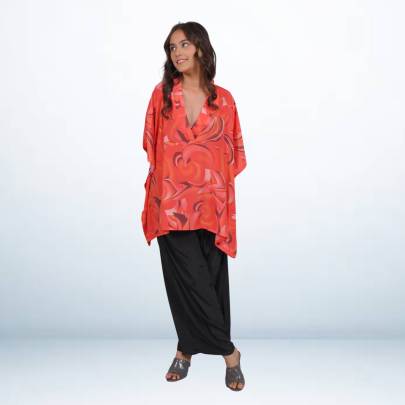 Elegant Red Printed Short Beach Tunic