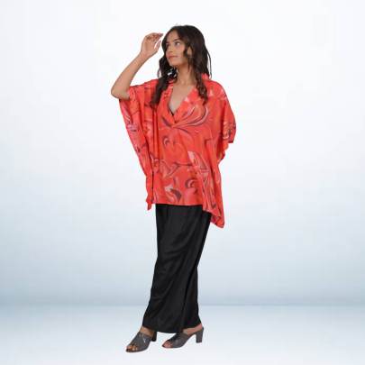 Elegant Red Printed Short Beach Tunic