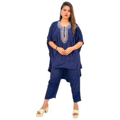 Embellished High Low Style Kaftan Pant Navy Blue
