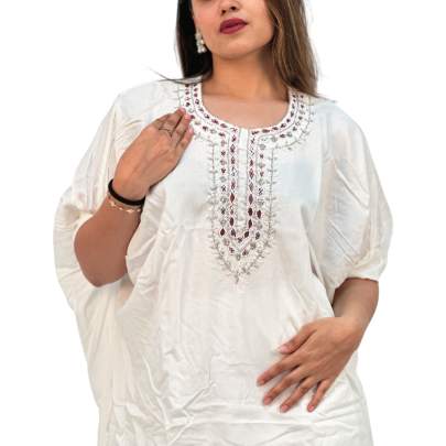 Embellished High Low Style Kaftan Pant White