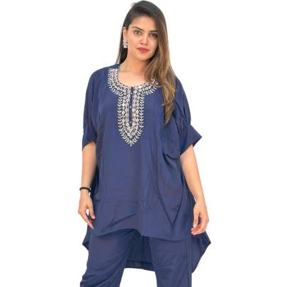 Embellished High Low Style Kaftan Pant Navy Blue