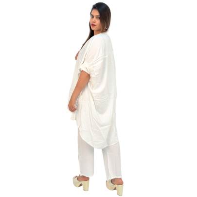 Embellished High Low Style Kaftan Pant White