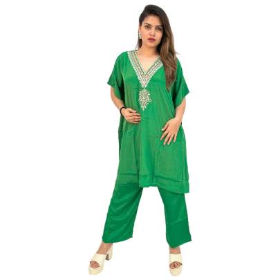 Embellished Kaftan Pant Set Green