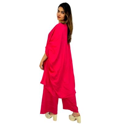 Embellished Neck Hot Pink Kaftan Pant Set